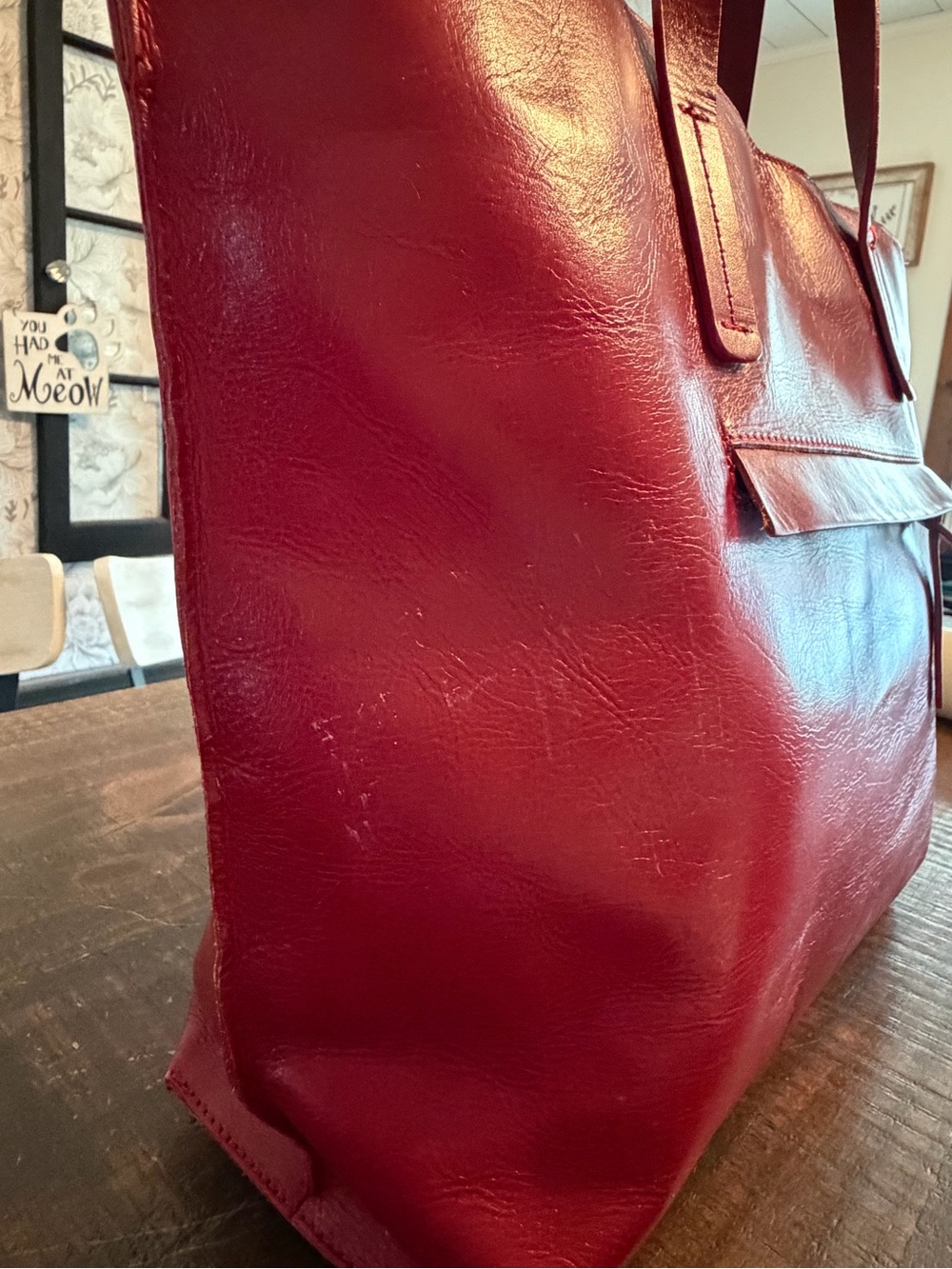 Italian Red Leather Tote Bag - Classic Women's Shoulder Bag GUC - Picture 8 of 8